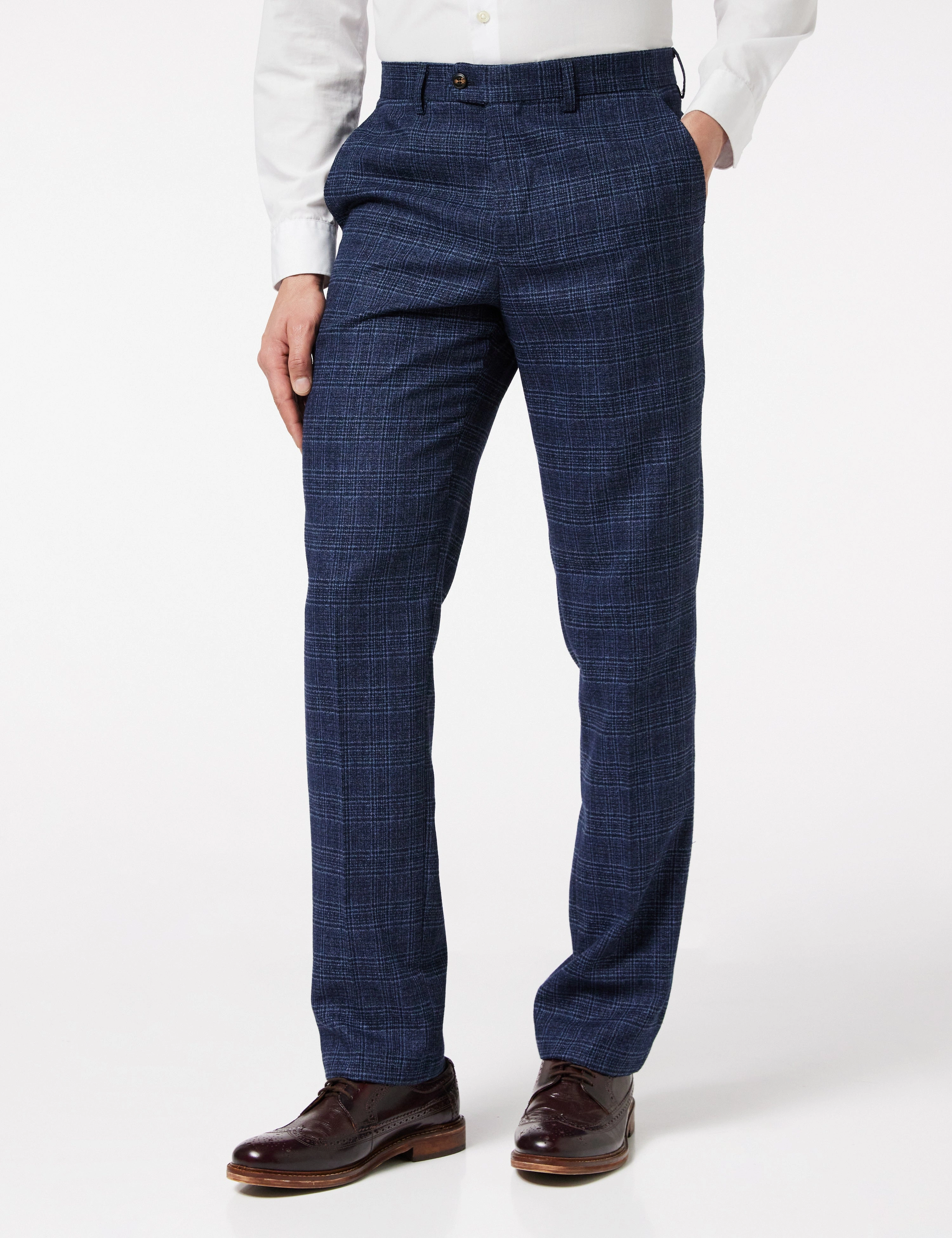 Abel - Elegantes pantalones de traje azul marino, tweed, corte a medida, formales, ¡imprescindibles!